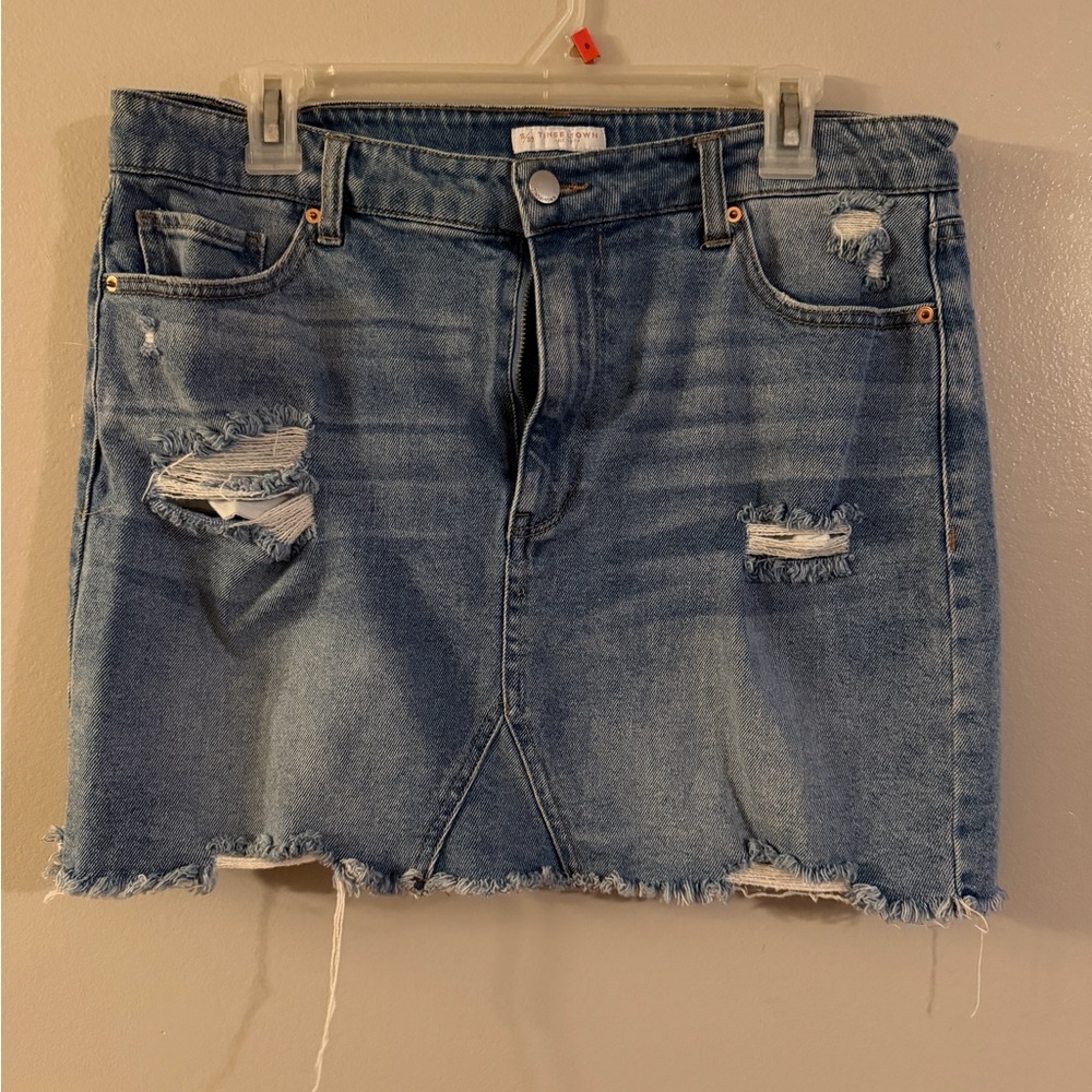 Tinseltown Blue Distressed Mini Skirt